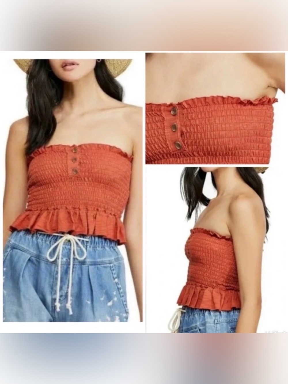 We The Free Babe Rust Orange‎ Smocked Tube Top